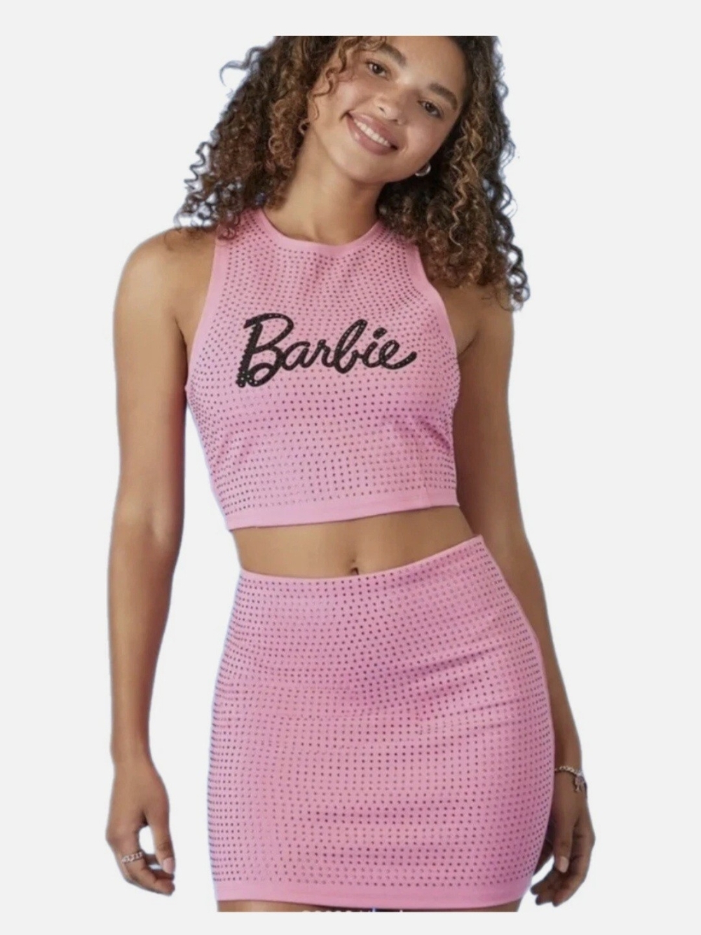 Barbie Pink Studded Crop Top & Mini Skirt Set